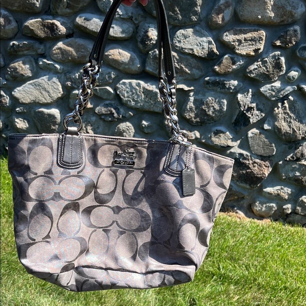 Coach Silver Monogrammed Tote Bag